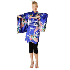 Short Japanese Kimono Satin Blue